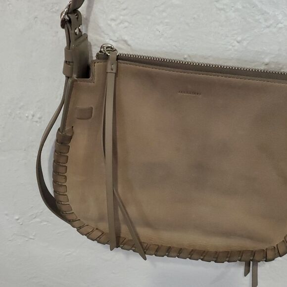 All Saints Ray Crossbody Nubuck Cow Leather Bag in Tan - Picture 5 of 16